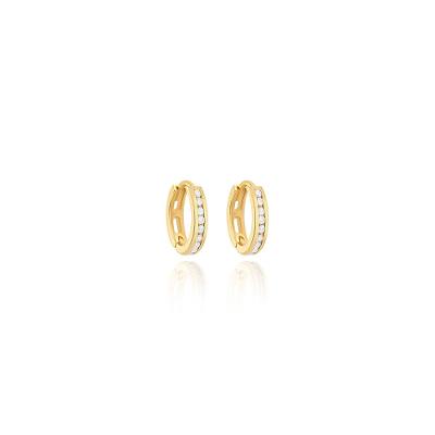Brinco Argola com 10 Pontos de Diamantes com em Ouro Amarelo 18k - 8mm