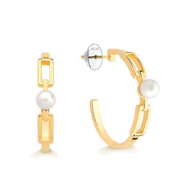 Brinco Argola com Pérola em Prata 925 com Banho de Ouro Amarelo 18k