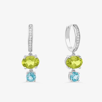 Brinco Argola com Peridoto, Topázio Azul e Safira In em Prata 925
