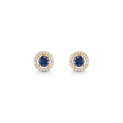 Brinco em Ouro Amarelo com Diamante, Safira Azul