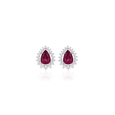 Brinco em Gota com Rubi e Diamantes em Ouro Branco 18k