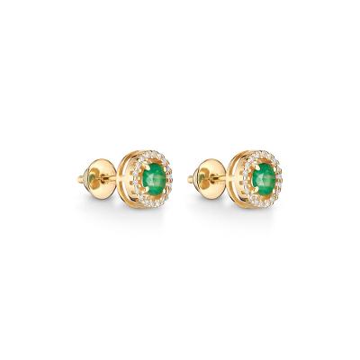 Brinco em Ouro Amarelo com Diamante, Esmeralda