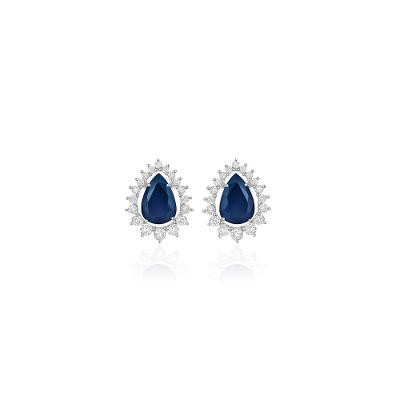 Brinco em Gota com Safira e Diamantes em Ouro Branco 18k