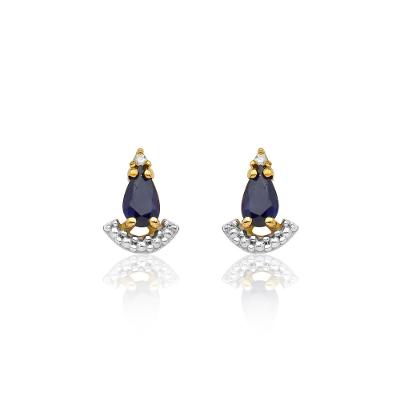 Brinco em Gota com Safira e Diamantes em Ouro Amarelo 18k