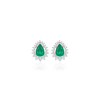 Brinco em Gota com Esmeralda e Diamantes em Ouro Branco 18k