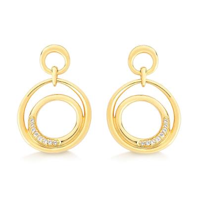 Brinco Círculos Orgânico com Topázio In em Prata 925 com Banho de Ouro Amarelo 18K