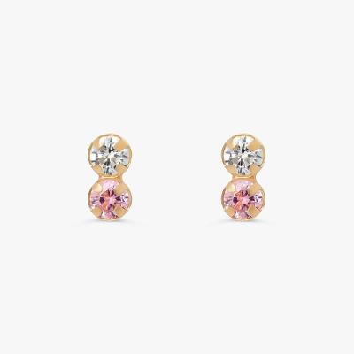 Brinco com Zircônia Rosa e Incolor em Ouro Amarelo 18k
