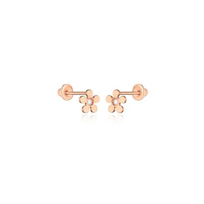 Brinco Infantil Flor com 2 pontos de Diamantes em Ouro Rosé 18k