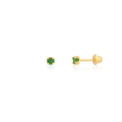 Brinco Infantil com Esmeralda em Ouro Amarelo 18k