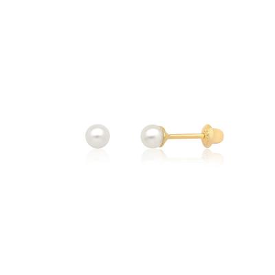 Brinco Infantil Pérolas em Ouro Amarelo 18k - 3mm