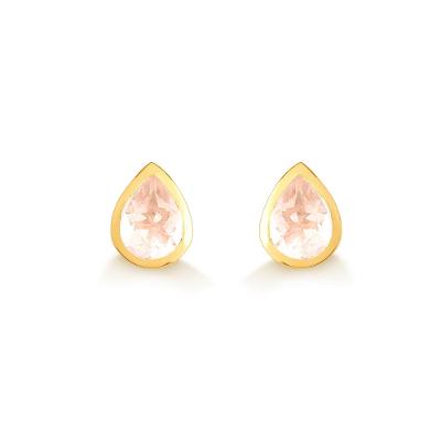 Brinco Gota com Quartzo Rosa em Prata 925 com Banho de Ouro Amarelo 18k