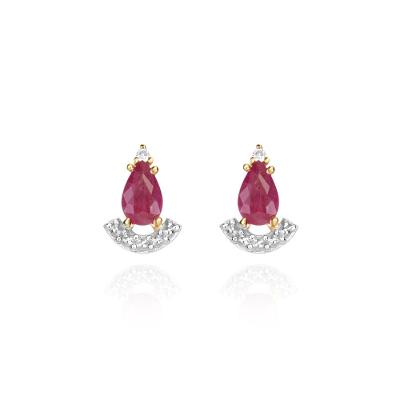Brinco em Gota com Rubi e Diamantes em Ouro Amarelo 18k