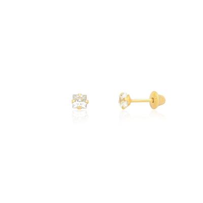 Brinco Infantil com Zircônia In em Ouro Amarelo 18k