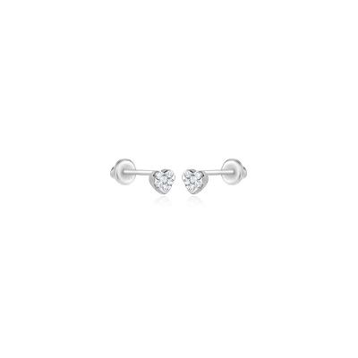 Brinco Infantil Coração com 7 pontos de Diamantes em Ouro Branco 18k
