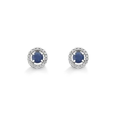 Brinco em Ouro Branco com Diamante, Safira Azul