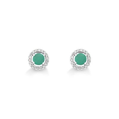 Brinco em Ouro Branco com Diamante, Esmeralda