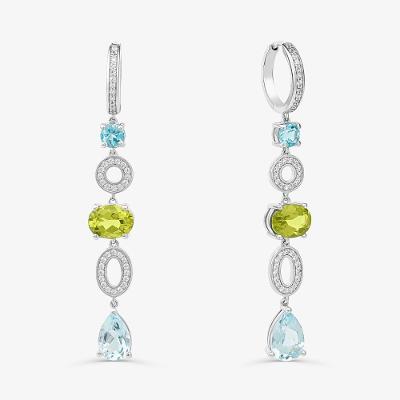 Brinco Longo com Peridoto, Topázio Azul e Safira In em Prata 925