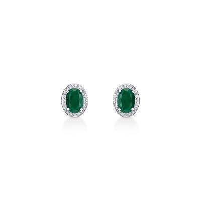 Brinco Oval com Ágata Verde e Topázio In em Prata 925