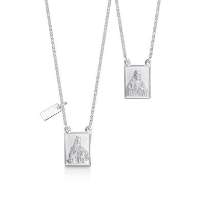 Colar Escapulário N Senhora Carmo/Sagrado Coração Jesus em Prata 925