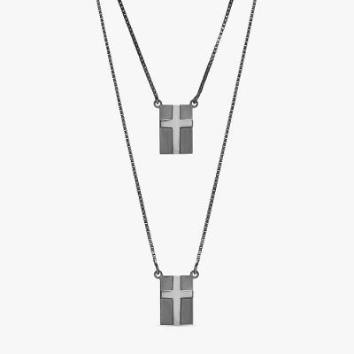 Colar Escapulário Malha Veneziana em Ouro Branco 18k com Ródio Negro - 60 cm