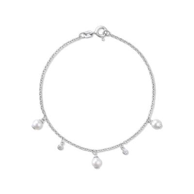Pulseira Com Pérolas e Topázio In em Prata 925 - 18 cm