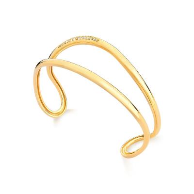 Pulseira Rígida Orgânica com Topázio In em Prata 925 com Banho de Ouro Amarelo 18K - 16 cm