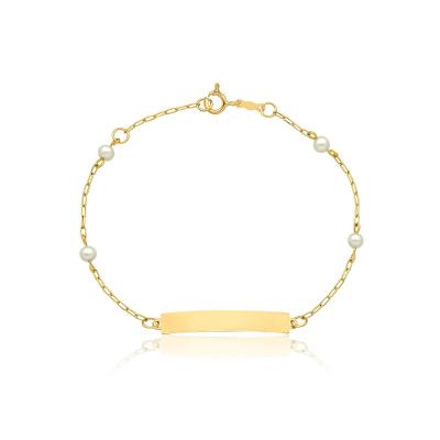 Pulseira Infantil com Pérolas Personalizável  em Ouro Amarelo 18k - 15 cm