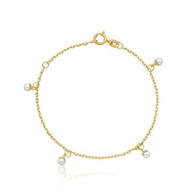 Pulseira Infantil Pérolas em Ouro Amarelo 18k - 14 cm
