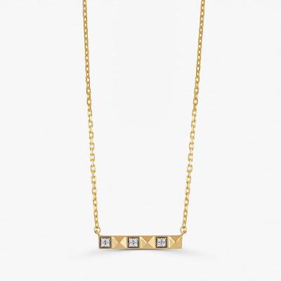 Colar Barra Spikes com Topázio Incolor em Prata 925 com Banho de Ouro Amarelo 18k