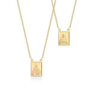 Colar Escapulário N Senhora Carmo/Sagrado Coração Jesus em Prata 925 com Banho de Ouro Amarelo 18k