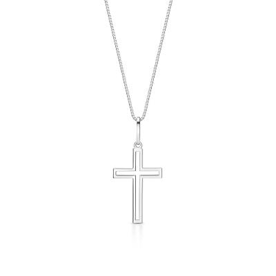 Pingente Cruz Vazada em Ouro Branco 18k