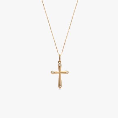 Pingente Cruz com 2 Pontos de Diamantes em Ouro Amarelo 18k