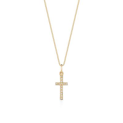Pingente Cruz com 7 Pontos de Diamantes em Ouro Amarelo 18k