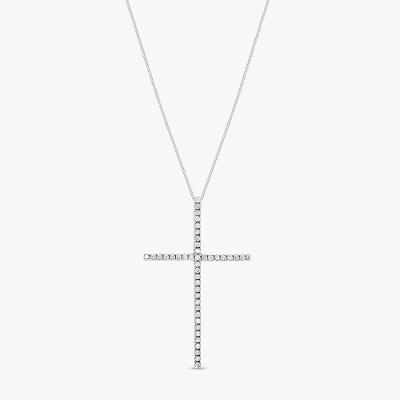 Pingente Cruz com 21 Pontos de Diamantes em Ouro Branco 18k