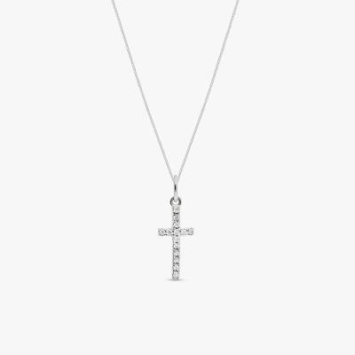 Pingente Cruz com 7 Pontos de Diamantes em Ouro Branco 18k
