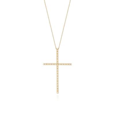 Pingente Cruz com 21 Pontos de Diamantes em Ouro Amarelo 18k