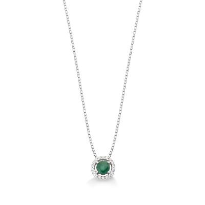 Pingente em Ouro Branco com Diamante, Esmeralda