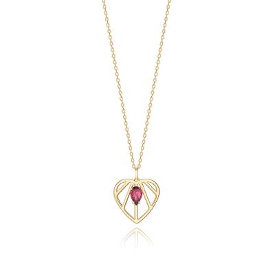 Pingente de Coração com Rodolita em Ouro Amarelo 18k