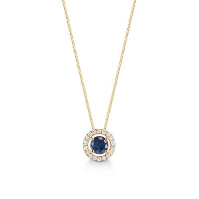 Pingente em Ouro Amarelo com Diamante, Safira Azul