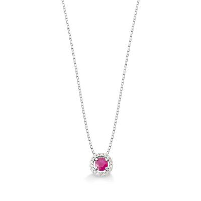 Pingente em Ouro Branco com Diamante, Rubi