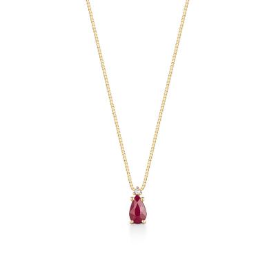 Pingente em Gota com Rubi e Diamante em Ouro Amarelo 18k