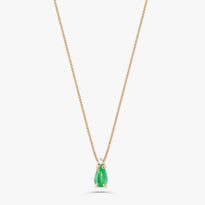 Pingente em Gota com Esmeralda e Diamante em Ouro Amarelo 18k