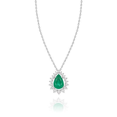 Pingente em Gota com Esmeralda e Diamantes em Ouro Branco 18k
