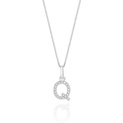 Pingente Letra Q com Diamante em Ouro Branco 18k