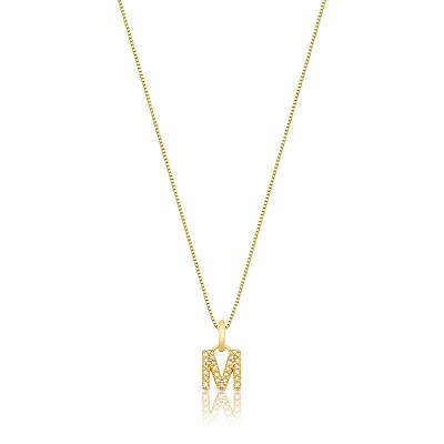 Pingente Letra M com Diamante em Ouro Amarelo 18k