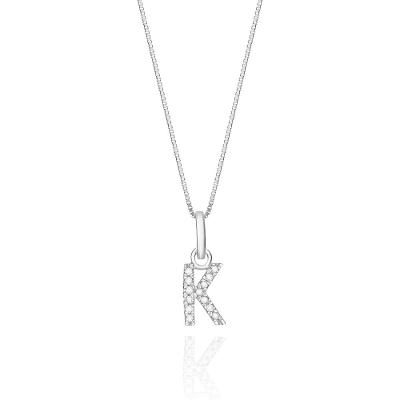 Pingente Letra K com Diamante em Ouro Branco 18k