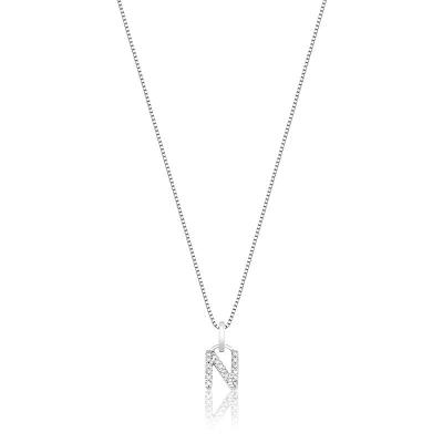 Pingente Letra N com Diamante em Ouro Branco 18k