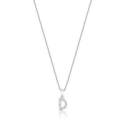Pingente Letra D com Diamante em Ouro Branco 18k