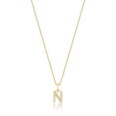Pingente Letra N com Diamante em Ouro Amarelo 18k