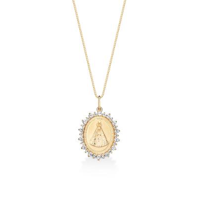Pingente Nossa Senhora Aparecida com Topázio Incolor em Ouro Amarelo 18k